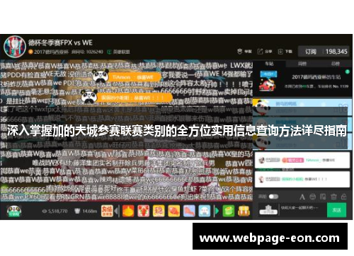 深入掌握加的夫城参赛联赛类别的全方位实用信息查询方法详尽指南 深入掌握加的夫城参赛联赛类别的全方位实用信息查询方法详尽指南